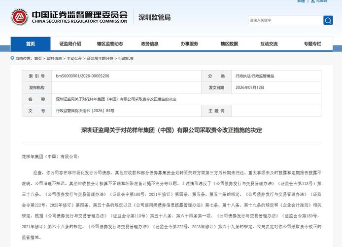 关于花样年集团被责令改正的信息